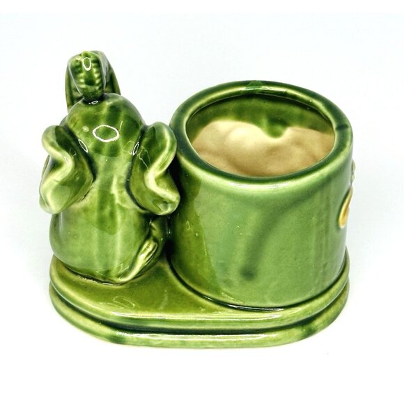 Vintage Baby Elephant Planter Small Trunk Up Ceramic Green Pink Yellow 4x3x4” - Picture 3 of 10